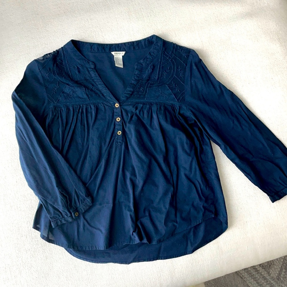 Cotton navy 3/4 sleeve shirt
